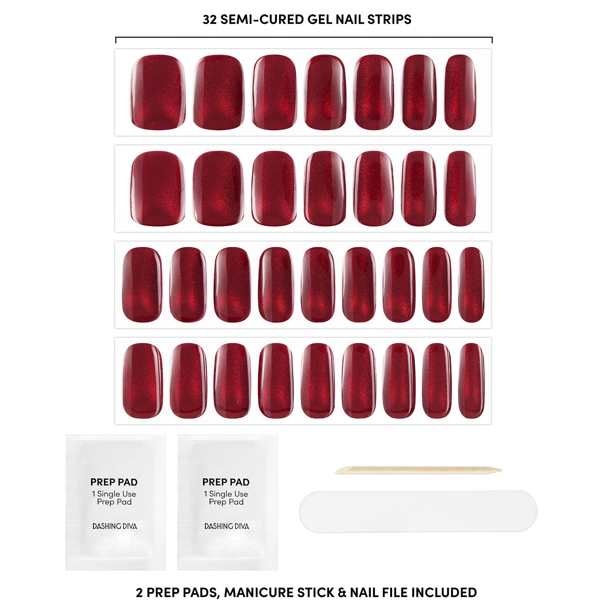 Dashing Diva Glaze Effects Nail Strip Set - Ruby Red Apple - Long Lasting, Chip Resistant, Semi-Cured Gel Nails - 4-Piece Manicure Set with 32 Strips - Image 4