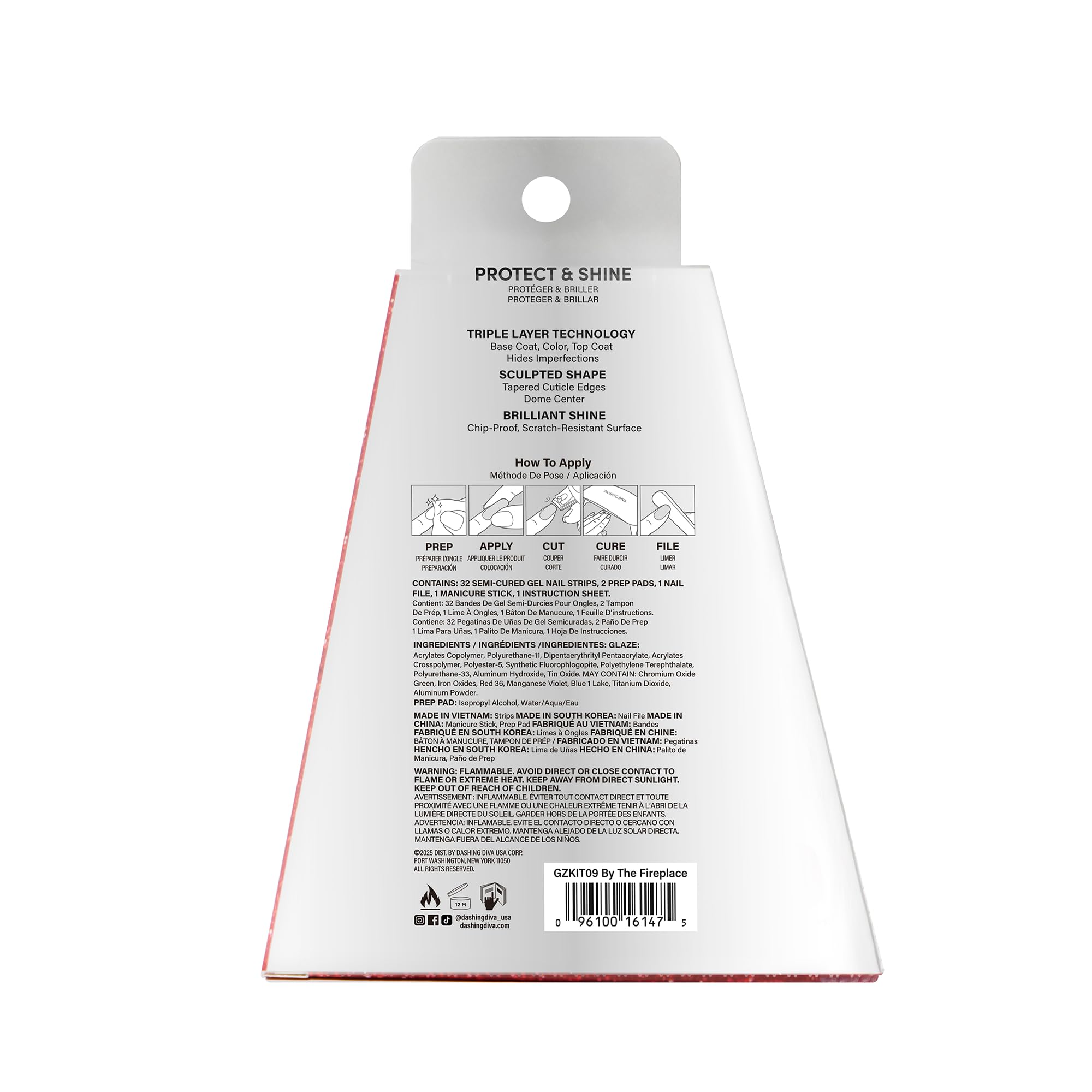 Dashing Diva Glaze Kit - By The Fire Place - Long Lasting, Chip Resistant, Semi-Cured Gel Nail Strips - 5-Piece Manicure Set with 32 Strips and Mini LED Lamp - Image 5