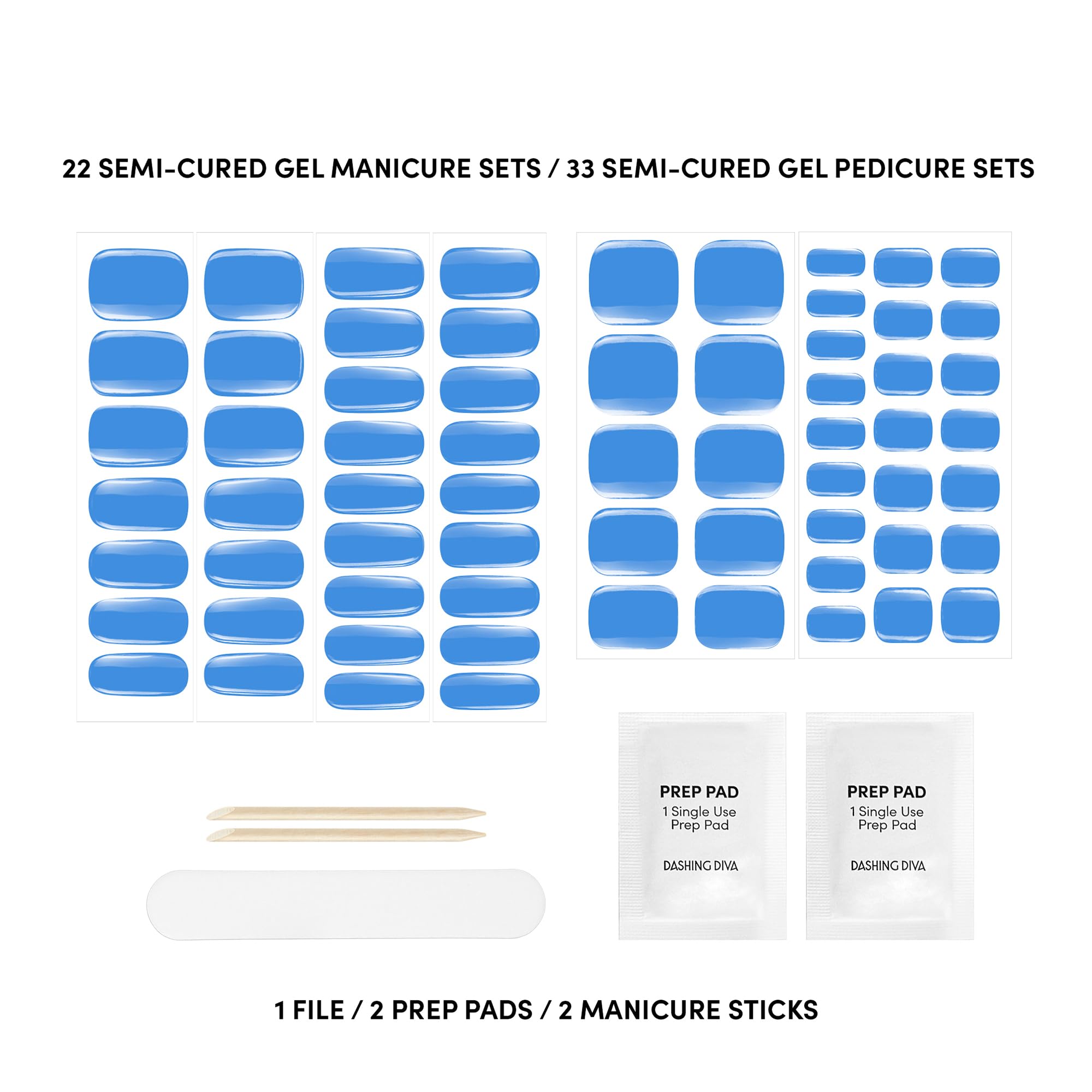 Dashing Diva Glaze Mani Pedi Kit​ - The Bitesize Blue Glaze - Comes with LED Nail Lamp - Long Lasting, Semicured Gel Nail Strips for Toes & Hands - Image 4