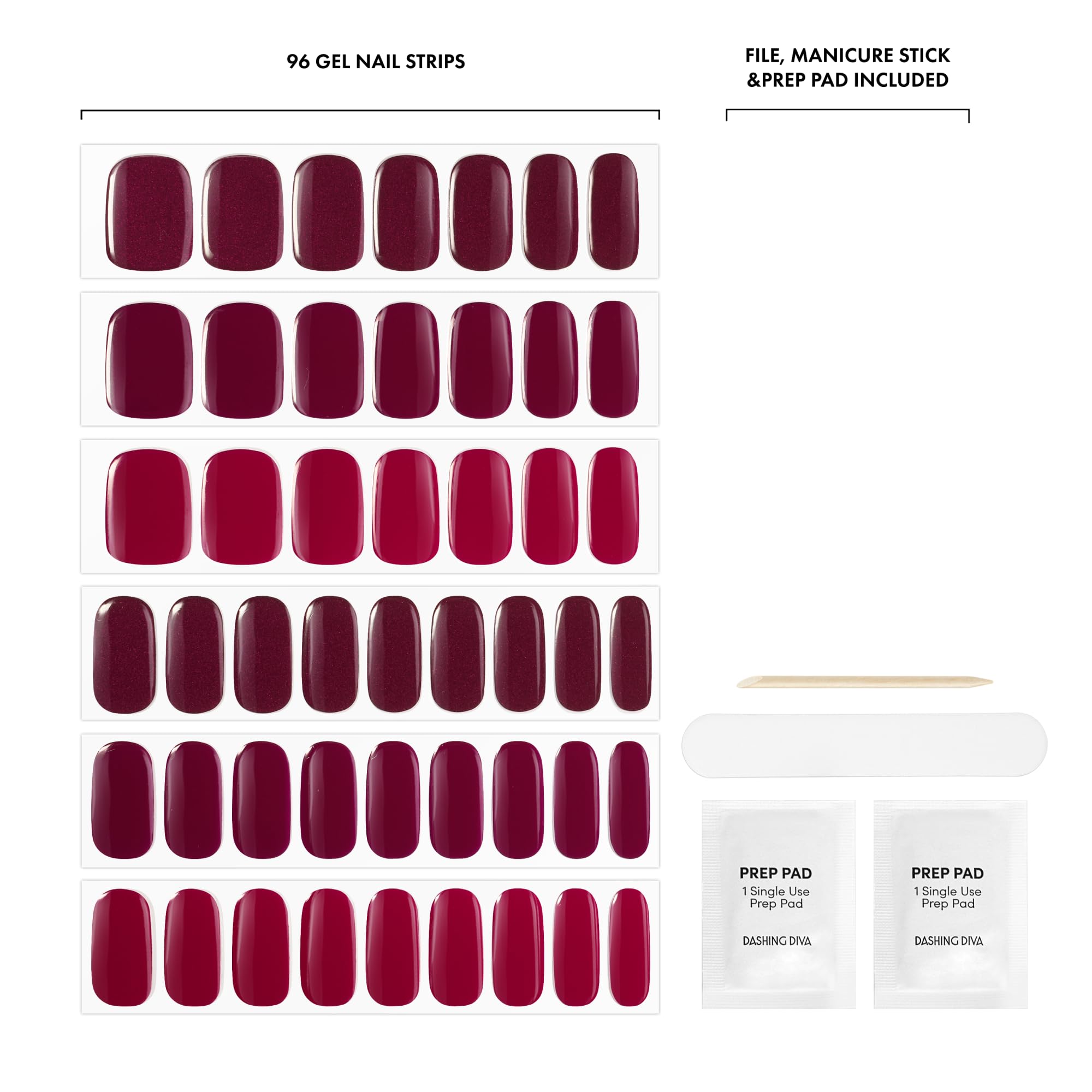 Dashing Diva Glaze Nail Strip 3-in-1 Kit - Best of Reds - Long Lasting, Chip Resistant, Semi-Cured Gel Nail Strips - Contains 96 strips, 3 prep pads, 3 manicure sticks, 1 nail file - Image 3