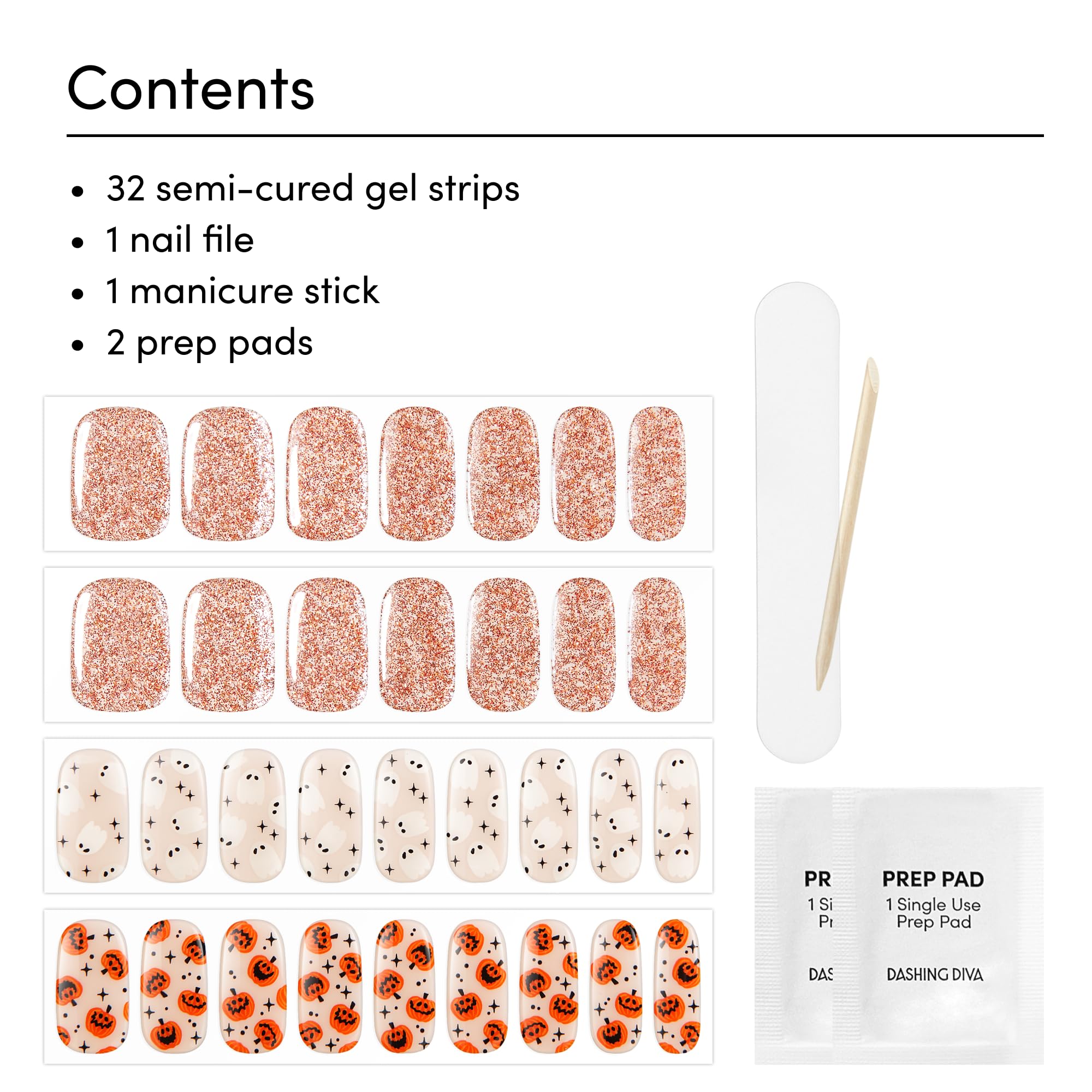Dashing Diva Glaze Nail Strip Set - Happy Haunting - Long Lasting, Chip Resistant, Semi-Cured Gel Nail Strips - Gel Set - 4-Piece Manicure Kit with 32 Strips - Image 3