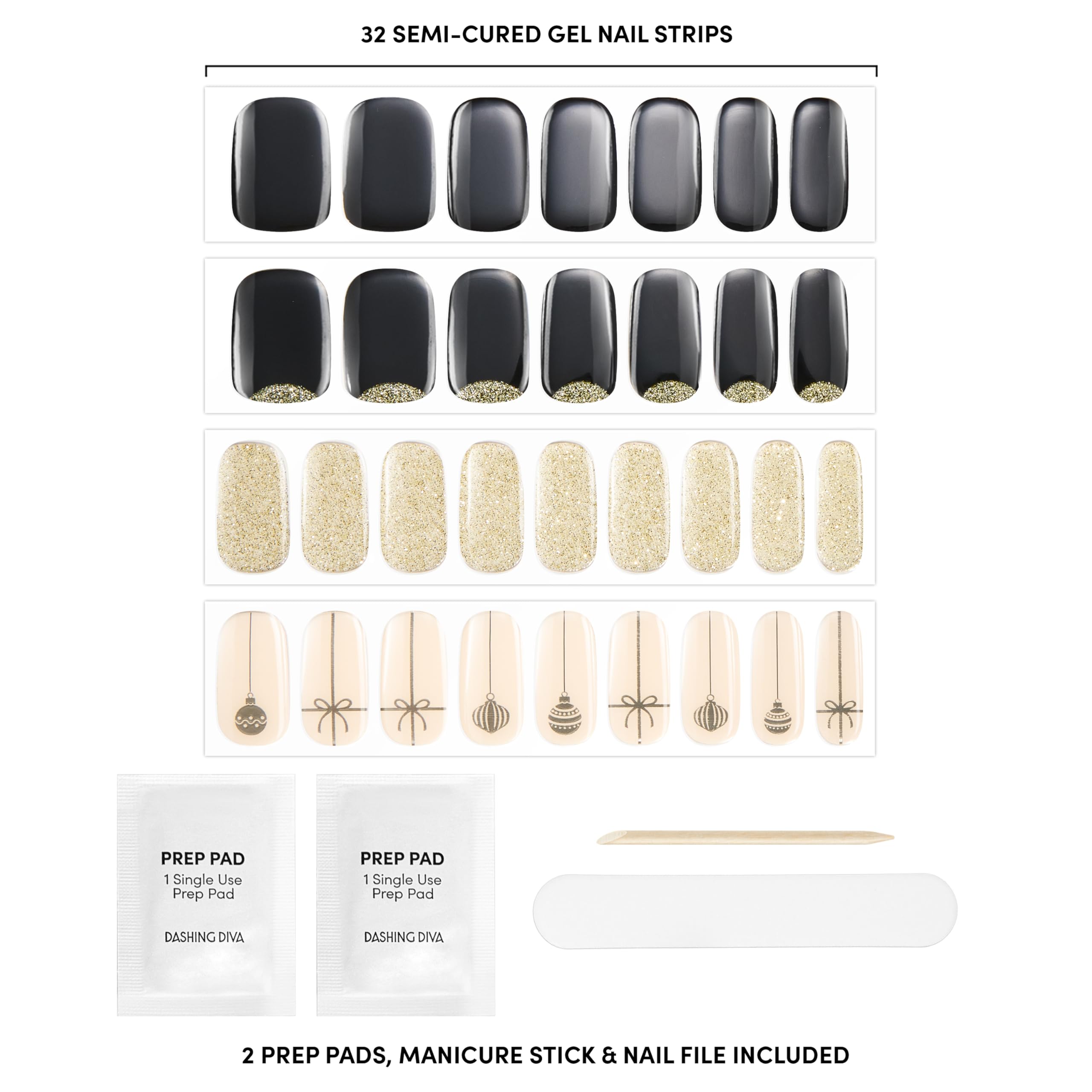 Dashing Diva Glaze Nail Strip Set - Old Gold - Long Lasting, Chip Resistant, Semi-Cured Gel Nail Strips - Gel Set - 4-Piece Manicure Kit with 32 Strips - Image 3