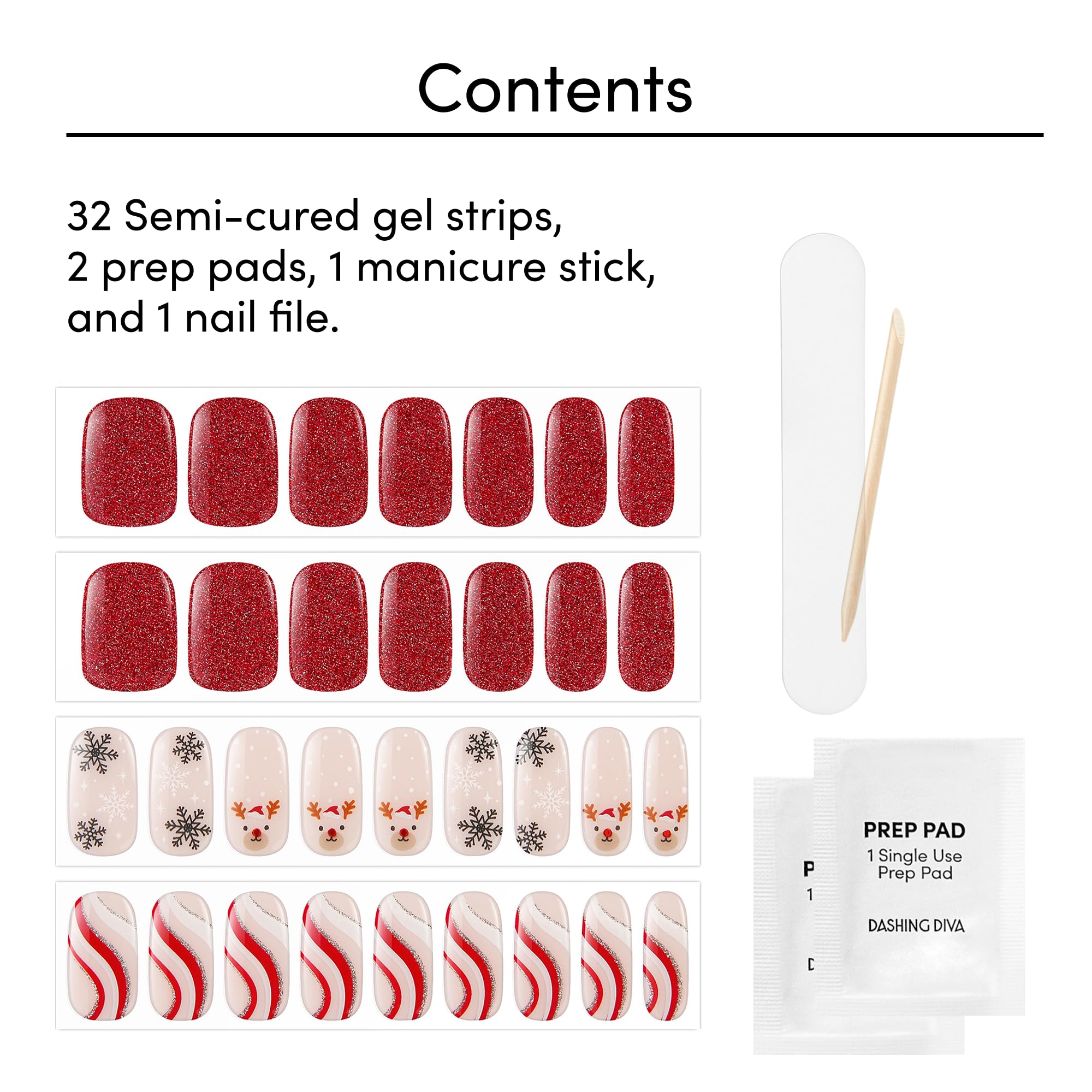 Dashing Diva Glaze Nail Strips - Jolly and Bright | Works With Any LED Lamp | Long Lasting, Chip Resistant Gel Wraps | 32 Salon Quality Strips, 2 Prep Pads, 1 File - Image 4