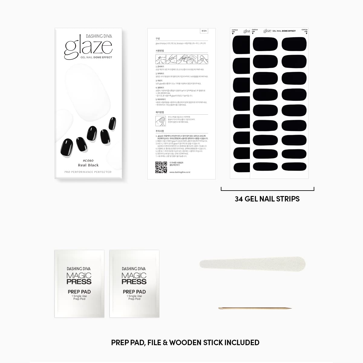Dashing Diva Glaze Nail Strips - Real Black | Works with Any LED Nail Lamp | Long Lasting, Chip Resistant, Semicured Gel Nail Strips | Contains 34 Salon Quality Black Nail Wraps, 1 Prep Pad, 1 Nail File - Image 6
