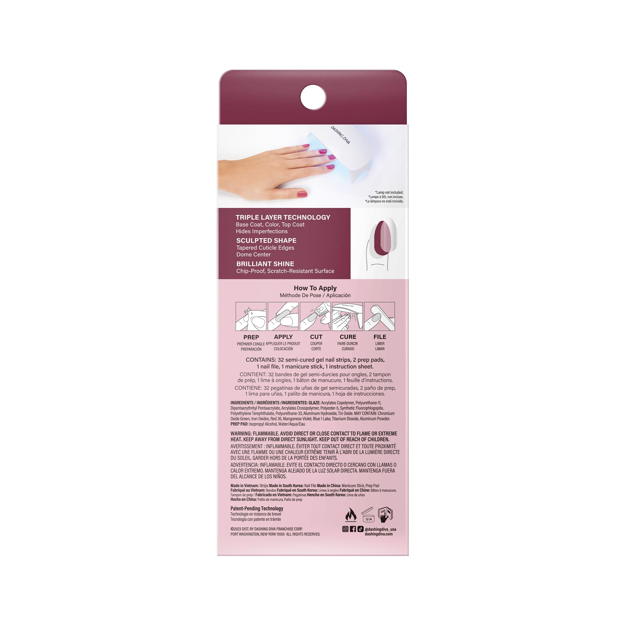 Dashing Diva Glaze Nail Strips - Sangria Glaze | Works with Any LED Nail Lamp | Long Lasting, Semicured Gel Nail Strips | Contains 34 Salon Soft Plum Nail Wraps, 1 Prep Pad, 1 Nail File - Image 5