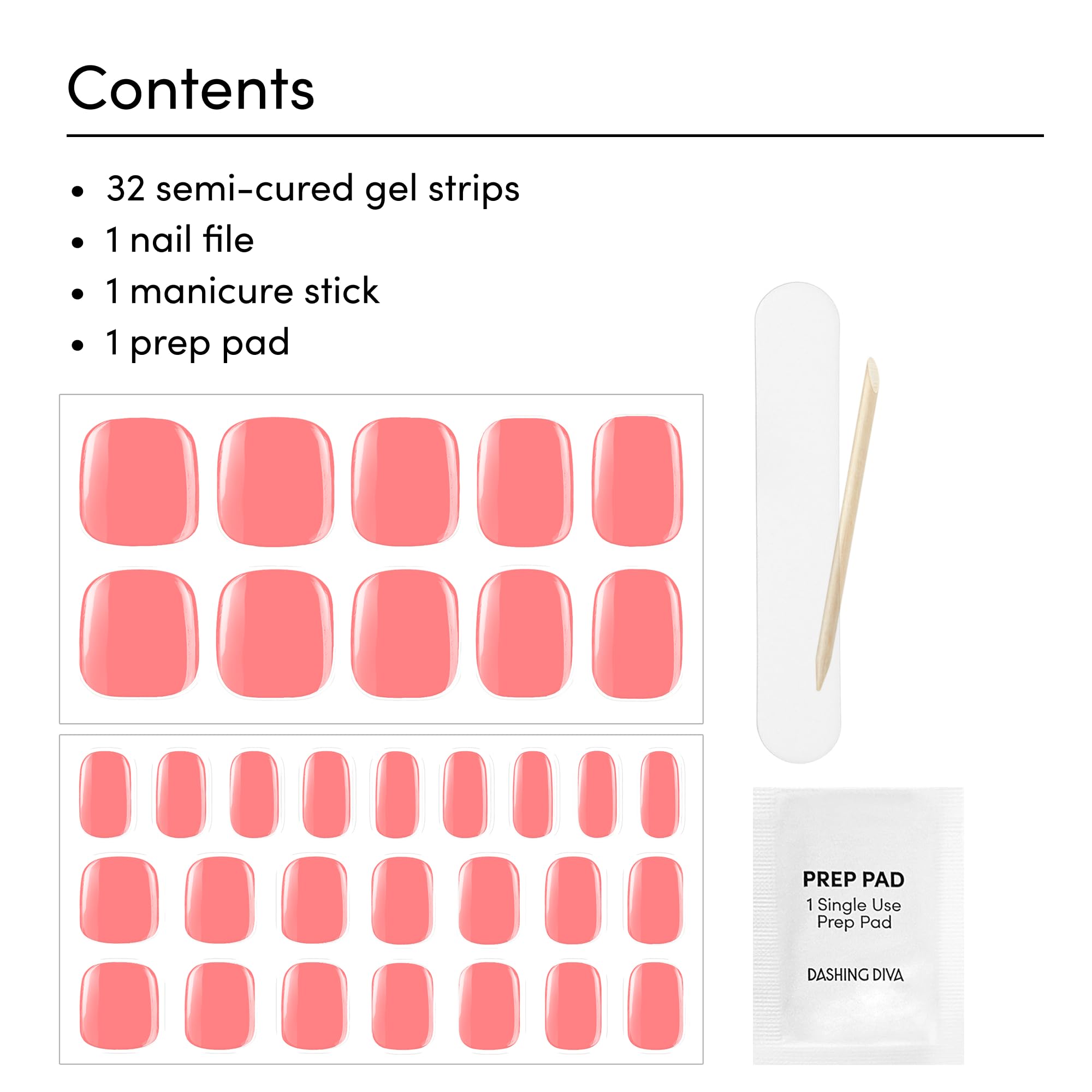 Dashing Diva Glaze Pedicure Nail Strip Set - Grapefruit Gone Wild - Long Lasting, Chip Resistant, Semi-Cured Gel Nail Strips - Summer Gel Set - 4-Piece Pedicure Kit with 32 Strips - Image 3