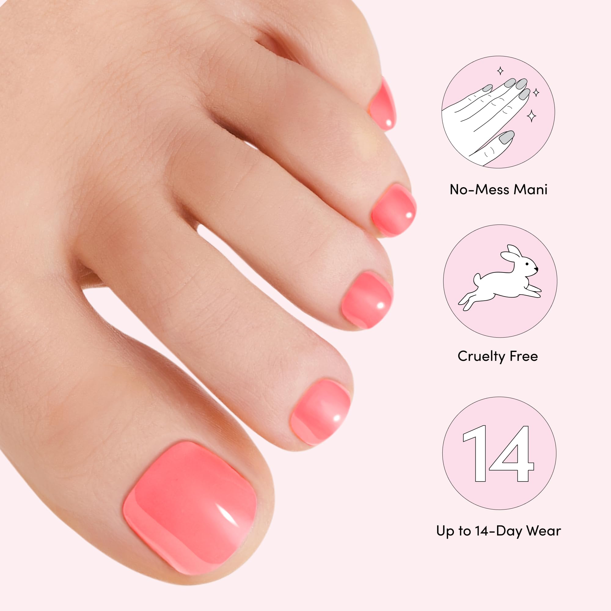 Dashing Diva Glaze Pedicure Nail Strip Set - Grapefruit Gone Wild - Long Lasting, Chip Resistant, Semi-Cured Gel Nail Strips - Summer Gel Set - 4-Piece Pedicure Kit with 32 Strips - Image 5