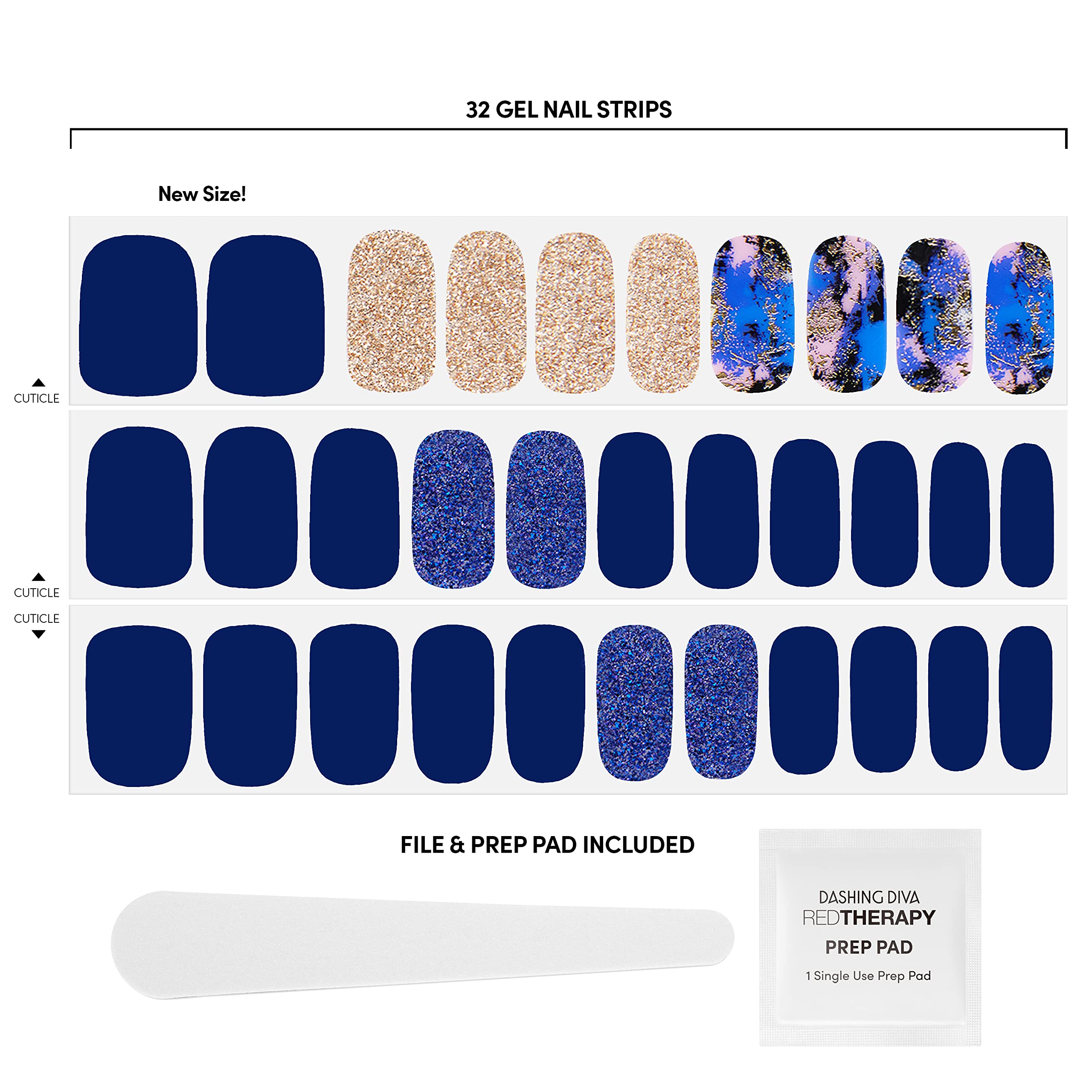 Dashing Diva Gloss Nail Strips - Blue Vixon | UV Free, Chip Resistant, Long Lasting Gel Nail Stickers | Contains 32 Nail Wraps, 1 Prep Pad, 1 Nail File - Image 3