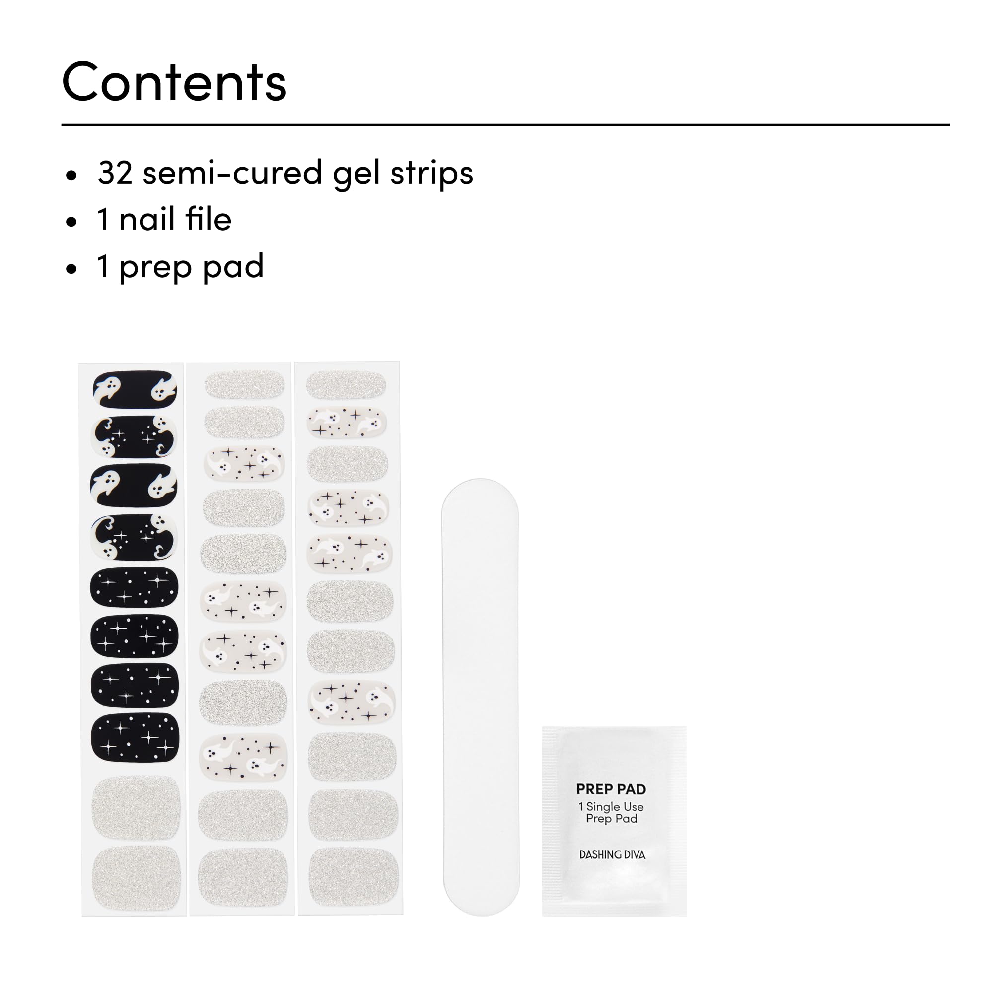 Dashing Diva Gloss Nail Strips - Ghostly Touch - UV Free, Chip Resistant, Long Lasting Gel Nail Stickers - 3-Piece Glow-In-The-Dark Manicure Set - Contains 32 Wraps, 1 Prep Pad, 1 File - Image 3