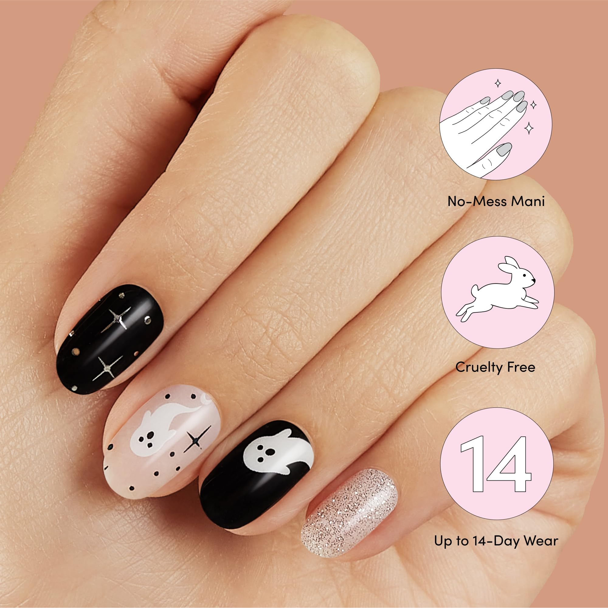 Dashing Diva Gloss Nail Strips - Ghostly Touch - UV Free, Chip Resistant, Long Lasting Gel Nail Stickers - 3-Piece Glow-In-The-Dark Manicure Set - Contains 32 Wraps, 1 Prep Pad, 1 File - Image 5