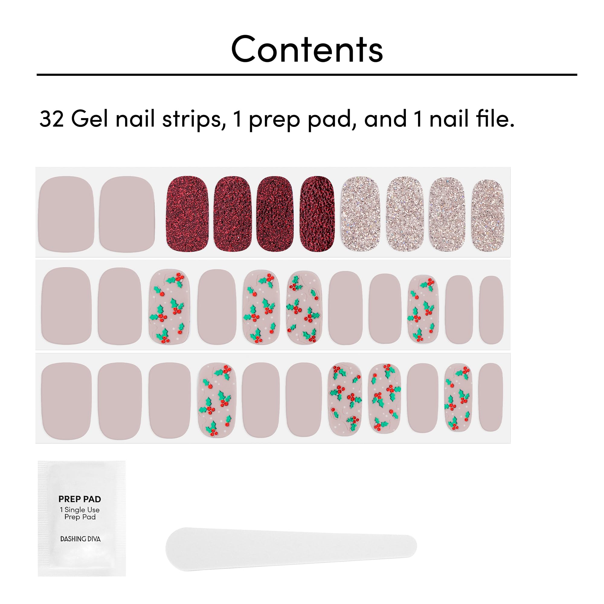 Dashing Diva Gloss Nail Strips - [Holly] Wood | UV Free, Chip Resistant, Long Lasting Gel Nail Stickers | Contains 32 Nail Wraps, 1 Prep Pad, 1 Nail File - Image 4