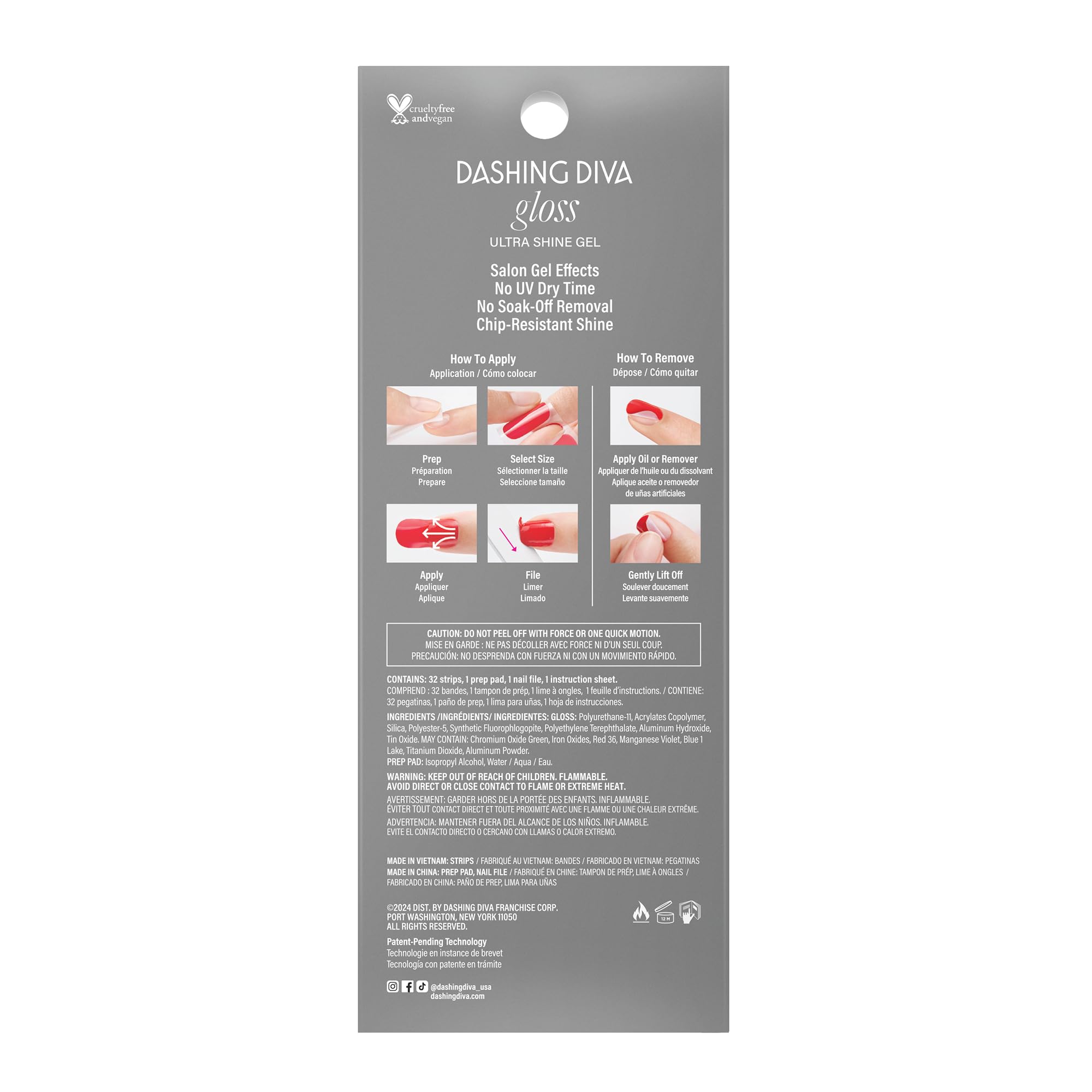 Dashing Diva Gloss Nail Strips - [Holly] Wood | UV Free, Chip Resistant, Long Lasting Gel Nail Stickers | Contains 32 Nail Wraps, 1 Prep Pad, 1 Nail File - Image 5