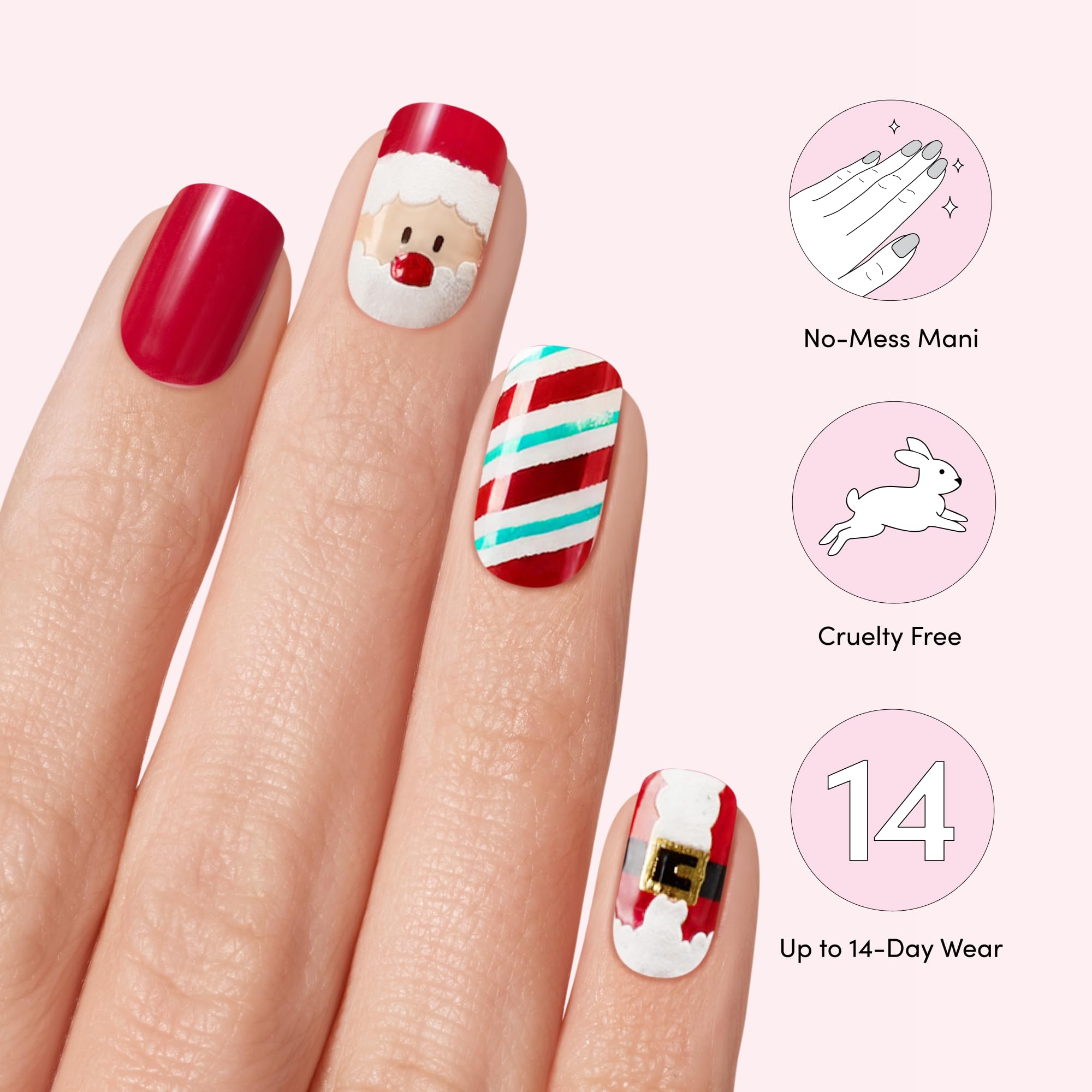 Dashing Diva Gloss Nail Strips - Santa's Helper - UV Free, Chip Resistant, Long Lasting Gel Nail Stickers - 3-Piece Manicure Set - Contains 32 Wraps, 1 Prep Pad, 1 File - Image 5