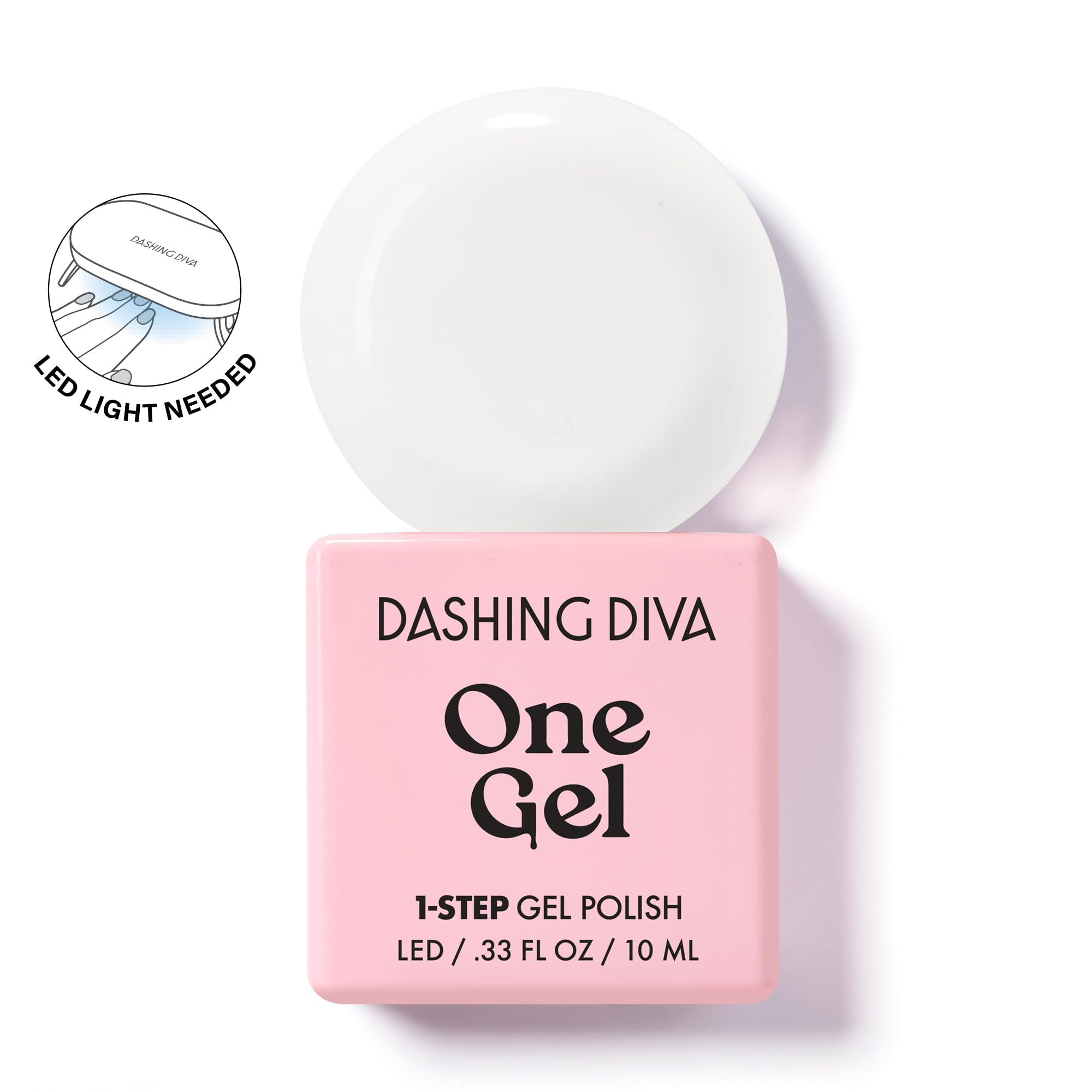 Dashing Diva One Gel Color Starter Kit - Daikon - 3-in-1 Base Coat, White Nail Color & Top Coat - 8-Piece Manicure Set with LED Gel Nail Lamp - Image 8
