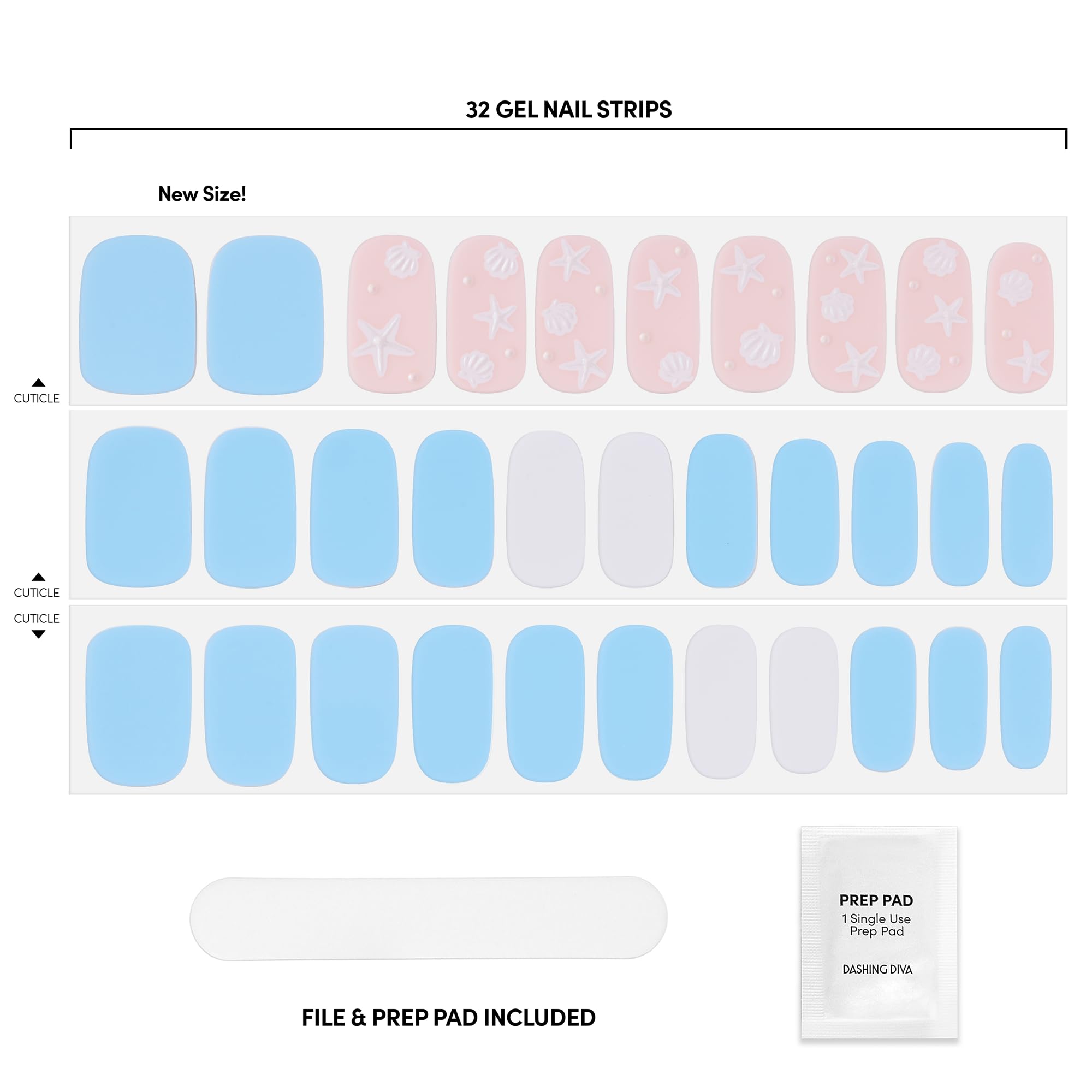 Dashing Diva Summer Gloss Nail Strips - Seawashed in Sardinia - UV Free, Chip Resistant, Long Lasting Gel Stickers - Contains 32 Wraps, 1 Prep Pad, 1 File - Image 3